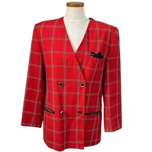 Vtg Kate McNaughton Red Plaid Double Breasted Blazer L 14 Clueless 90s Preppy